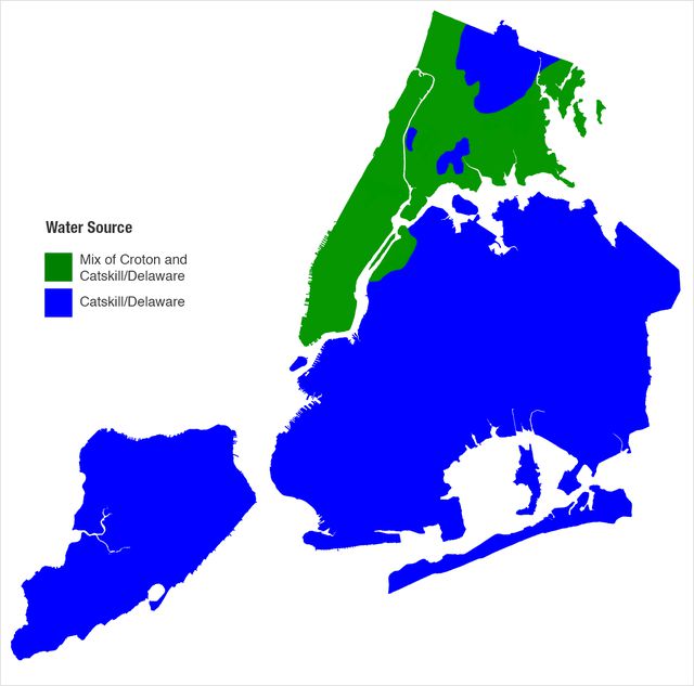 Map of reservoir sources for NYC drinking water.